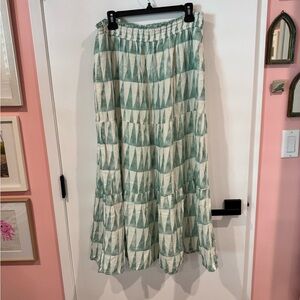 Marine Layer Green and White Patterned Women's Maxi Skirt, XL